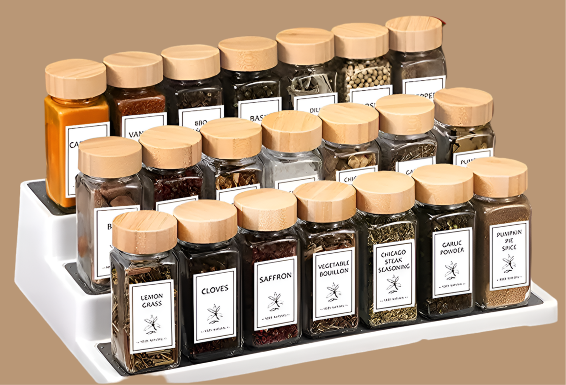 5/12Pcs Glass Spice Jars with Bamboo Lid Spice Seasoning Containers Salt Pepper Shakers Spice Organizer Kitchen Spice Jar Set