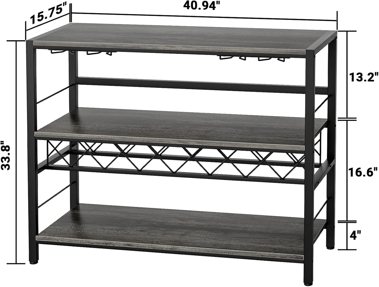 Wine Rack Table, Modern Bar Cabinet with Wine Rack and Glass Holder 41 Inch Liquor Cabinet with Storage for Bar, Buffet, Dining Room, Living Room, Kitchen, Grey
